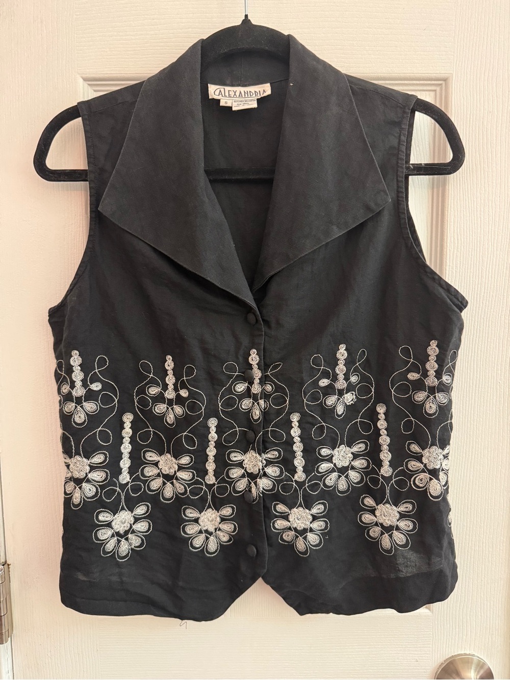 Vintage 90s Linen Cotton Blend Embroidered Vest Top Size Small